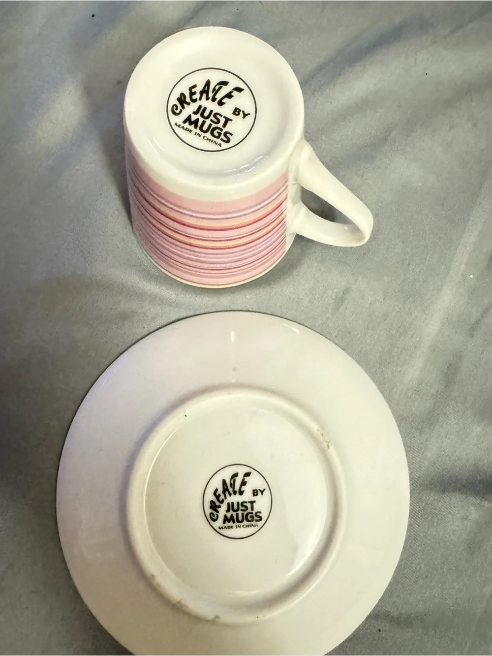 Pastel Striped Espresso Cup and Saucer Set - Green, Pink, Blue, Purple